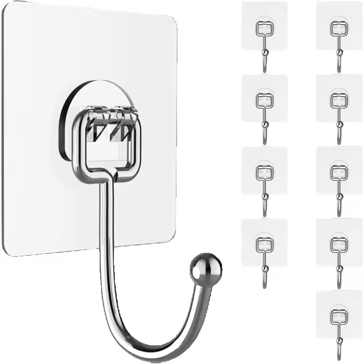 Ganchos adhesivos de Pared transparentes, Colgador de Cocina, Baño, Puerta, Techo, 10 Piezas, 7,2 cm x 7,2 cm - 1