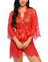 Camisón transparente con cuello en V para mujer, lencería Sexy porno, picardías de encaje, ropa de dormir erótica, bata, Tanga, disfraz - details 19