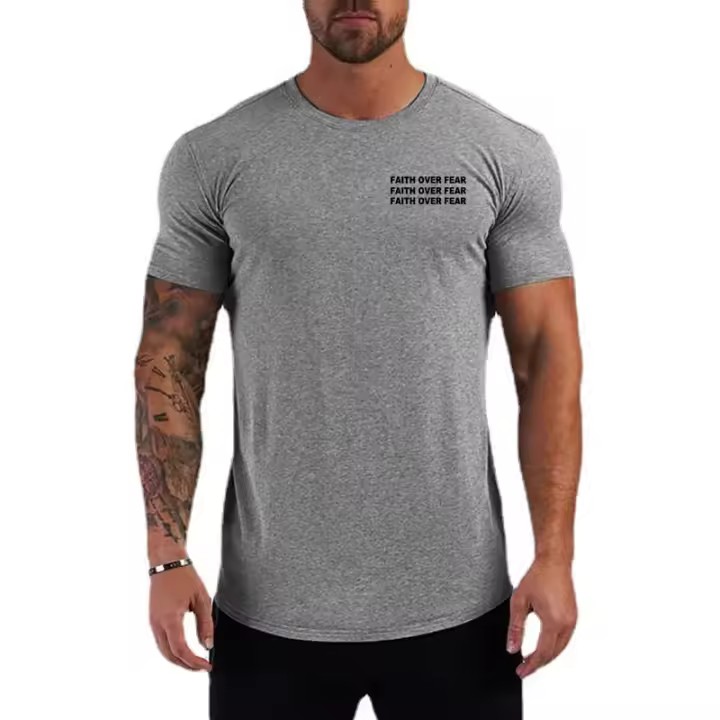 Camiseta deportiva de manga corta para hombre, Camisa de algodón con estampado de Faith Over Fear, ajustada, transpirable, para entrenamiento - 1