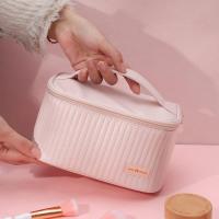 Bolsa de maquillaje rosa, bolsa de cosméticos de viaje de gran capacidad, organizador de artículos de tocador portátil, impermeable, multifunción, multicapa - details 3