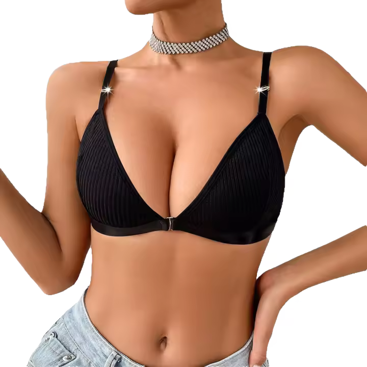 Estilo explosivo mujer estilo delgado pequeño pecho cerrado frente abotonado chaleco uno sujetador negro mujer - 1