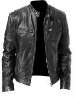 Chaqueta de cuero para hombre, Cazadora Bomber de motociclista, de Pu, informal, holgada, de imitación - details 7