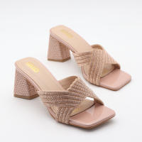 Tacones de aguja de moda para exteriores, versátiles y cómodos, tacones gruesos de color sólido con pedrería. - details 12