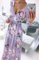 Nuevo vestido de falda completa de estilo bohemio de manga larga de gasa con cuello en V estampado largo de verano - details 9