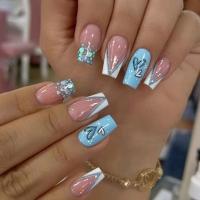 24Pcs Uñas Postizas Largas Cuadradas Estilo Francés Falsas Uñas Desmontables Toppers De Uñas Completos Para Manicura DIY Y Salon - details 2