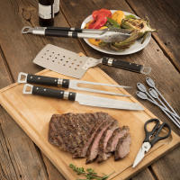 Juego de utensilios de acero inoxidable clásico de chefs set de 10 piezas con cuchara cacerola tenedor cuchillo tijeras y 4 broches para camping - details 4