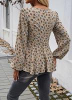 Top floral de manga larga para mujer, camiseta elegante con cuello cuadrado para ropa juvenil - details 15