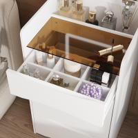 Juego de tocador con espejo rectangular, tocador de maquillaje con 5 cajones, estantes, tocador y taburete acolchado (B blanco/espejo iluminado) - details 25