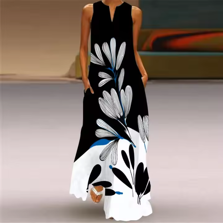 Vestido largo de verano vintage con estampado Moda de verano 2025 para mujer - 1