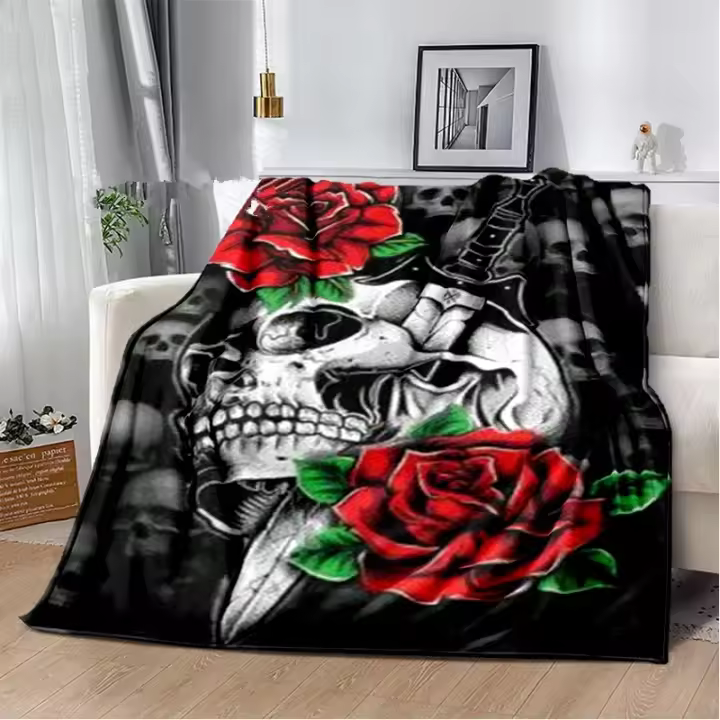 Manta de Viaje de Hueso de Poker con Flor de Poker Ropa de Cama de Hueso de Halloween - 1