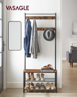 Perchero con Estante para Zapatos, Mueble de Entrada con Banco, 3 en 1, Marco de Acero, para Entrada y Pasillo, 32 x 70 x 177 cm, Estilo Industrial, Marrón Castaño y Negro HSR041B41 - details 28