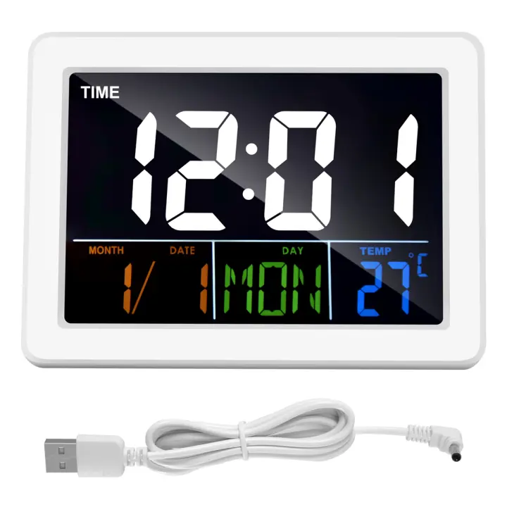 BIT Reloj despertador electrónico de escritorio con pantalla LCD grande a Color, pantalla de fecha y temperatura - 1