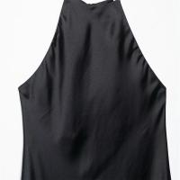 PB & ZA2025summer nuevo vestido de textura satinada con tirantes y falda hasta el suelo sin mangas con dobladillo suelto para mujer - details 7