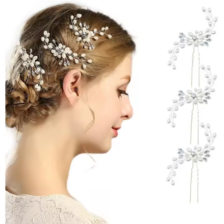 Horquillas para el cabello de novia con diamantes de imitación y perlas elegantes retro - 1