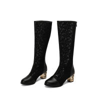 Botas de empalme de malla para primavera/verano 2025, nuevas botas geniales de tacón medio con cremallera trasera y punta redonda para mujer - details 1
