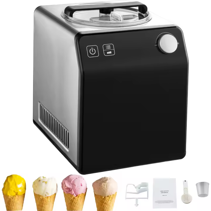 SucceBuy Máquina automática para hacer helados 2QT, compresor incorporado, 4 modos, máquina para hacer sorbetes y helados de acero inoxidable, pantalla digital, sin precongelación, eléctrica - 1