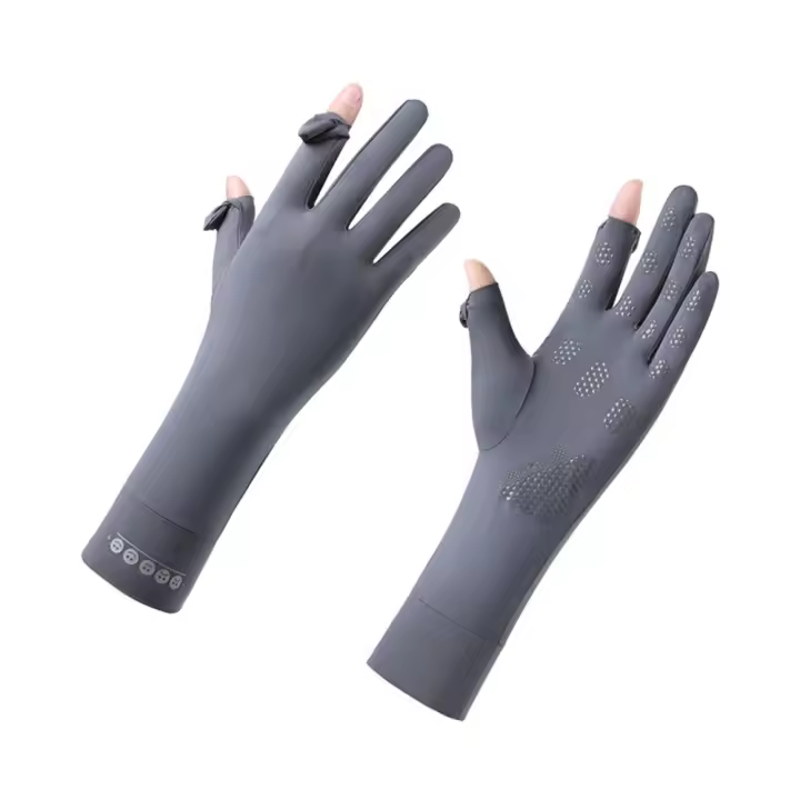 Guantes largos de seda de hielo con protección solar, finos, elásticos, antideslizantes, con pantalla táctil, guantes de seda de hielo, transpirables y cómodos - 1