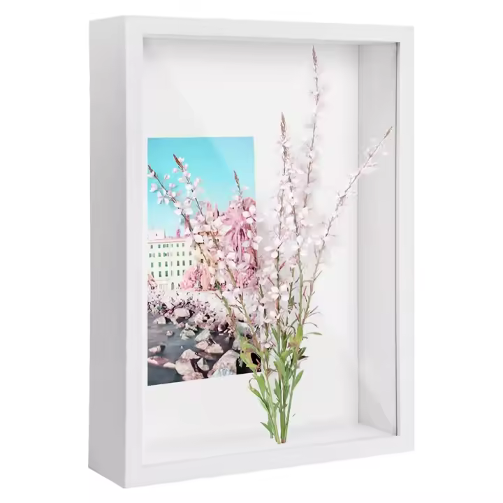 Caja de sombra A4, 5CM de profundidad, marco de fotos para mesa y pared, Marco de imagen 3D, caja de exhibición para manualidades, Memoria blanca - 1