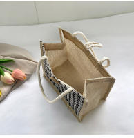 Bolso de niña tejido nuevo bolso, bolso bento simple a rayas 2025 nuevo bolso pequeño de lino - details 9