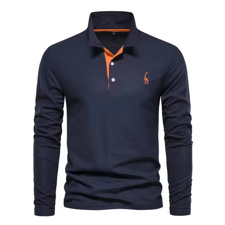 Polo casual de manga larga para hombre con cuello de primavera. - 1