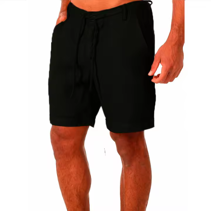 Pantalones cortos de lino para hombre, pantalones cortos de playa de algodón, pantalones cortos sueltos sólidos de moda de verano para hombre - 1