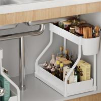 Útiles organizadores de 2 niveles debajo del fregadero con ganchos y estante para vasos colgante, estante de baño multiusos, organizador de cocina, estante de almacenamiento para el hogar - details 9