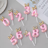 Vela de cumpleaños para niños, suministros de decoración de pastel de fiesta de boda, velas con número de lazo lindo, suministros de cumpleaños para cupcakes, 0-9 - details 0