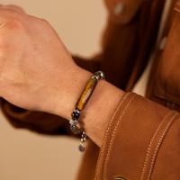 Pulsera vintage de moda para hombre – Piedra de ojo de tigre y cadena de acero inoxidable – Joyería de acero de titanio - details 1