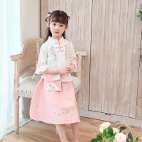 Novedad de verano y primavera para niños, conjunto de ropa étnica para niñas Hanfu de algodón y lino mejorado estilo República de China - details 0
