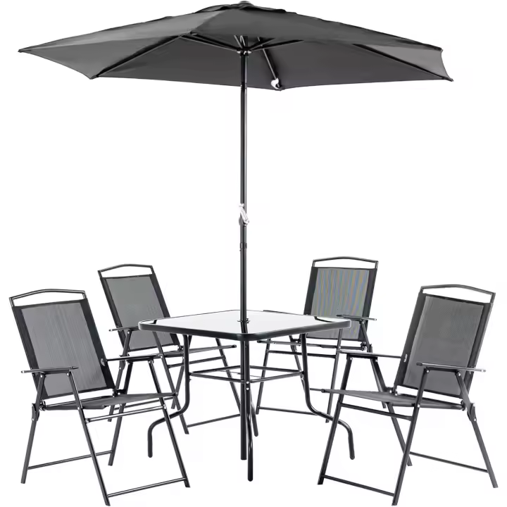 Conjunto de Muebles de Jardín 4 Sillas Plegables Mesa de Comedor de Vidrio Protección Solar - 1