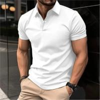 Camiseta Polo informal de manga corta con botones de Color sólido para hombre, camisa versátil de uso diario con cuello holgado morado - details 0
