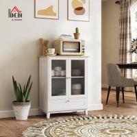 Mueble Auxiliar de Cocina Estante de Vidrio Ajustable con Cajón Blanco y Roble 68x35x85 cm - details 1