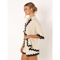 Conjunto de dos piezas de camisa de manga corta con botones y pantalones cortos holgados casuales de moda para mujer, primavera verano. - details 10