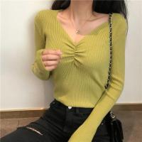 2025 suéter Sexy con cuello en V para mujer, Jersey de punto de otoño, Jersey elegante suave coreano ajustado de manga larga para mujer, Top básico nuevo de invierno - details 7