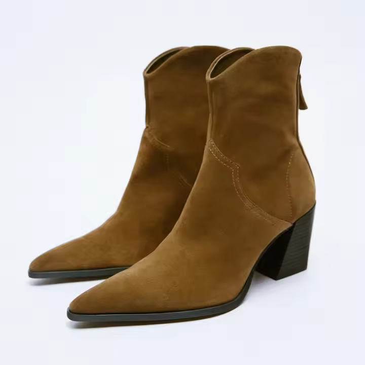 Botas vaqueras de hombre, botines cortos de tacón grueso y punta fina. - 1
