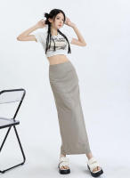 Lucyever-Falda larga ajustada de cintura alta para mujer, faldas Midi con abertura lateral, estilo coreano, Y2K - details 1