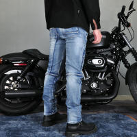 Jeans para montar en motocicleta, pantalones retro casuales a prueba de caídas, pantalones elásticos lavados resistentes al desgarro de la locomotora de Kevlar - details 7