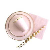 Juego de vajilla desechable dorada para fiesta, platos de papel rosa, servilletas, vasos, pajitas, decoración de boda, suministros para fiesta de cumpleaños y Navidad - details 2