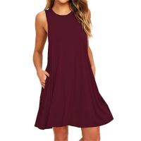 Vestido sin mangas para mujer, verano, casual, cuello redondo, playa, línea A, mini vestido suelto, poliéster, talla regular. - details 1