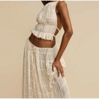 Conjunto de Top corto plisado y falda larga para mujer, traje de 2 piezas con cuello Halter sin mangas y Espalda descubierta - details 11