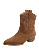 Nuevas botas cortas retro británicas delgadas con boca en V y tacón grueso de gamuza para mujer corta - details 15