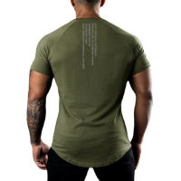 Camiseta de manga media con cuello trasero para hombre, camiseta informal de Hip Hop con letras impresas, ejercicio muscular, Fitness, Verano - details 8