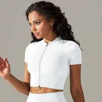 Hamidou-Camiseta deportiva con cremallera para mujer, Top elástico ajustado y transpirable, ropa deportiva para gimnasio, correr y Yoga - details 33