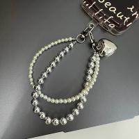 Para Ins, cuentas de plata y perlas, cadena doble, gota de amor, cadena para teléfono móvil, cadena para teléfono móvil, llavero colgante para coche, teléfono móvil apagado - details 3