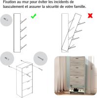 Mueble zapatero de 12 pares - Estantería de gran capacidad para vestíbulo o pasillo - (ancho) 60 x (profundidad) 24 x (alto) 80 cm - Madera clara blanca - details 44