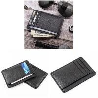 Tarjetero de cuero PU para hombre, billetera ultrafina con patrón de lichi, 6 ranuras para tarjetas - details 1