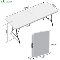 Mesa Plegable Multifuncional 180 x 75 cm, Mesa de Fiesta con Asa de Transporte, para Jardín, Terraza, Balcón, Blanco - details 1