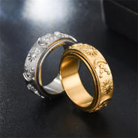 Anillo relajante de ansiedad con forma de luna y estrella bohemia para hombre, Spinner giratorio de acero inoxidable, anillos antiestrés, joyería Bague Homme - details 4