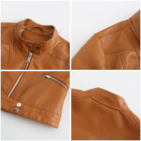 Chaquetas de piel sintética para mujer, abrigo ajustado con cremallera para motocicleta, abrigo corto de PU para motorista - details 14