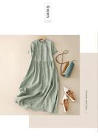 Vestido de Lino y Algodón para Verano Falda Ancha con Cuello de Oreja de Madera - details 2